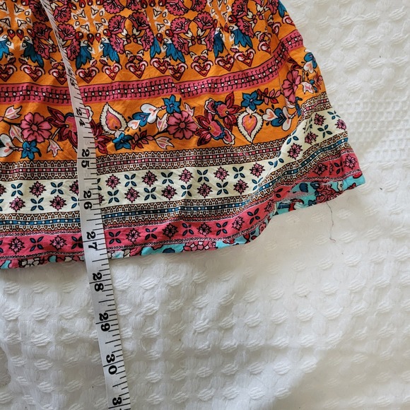 SHEIN Women XL Boho Floral Tassel Tie Tunic Top Turquoise Orange Mixed Print - Picture 8 of 9